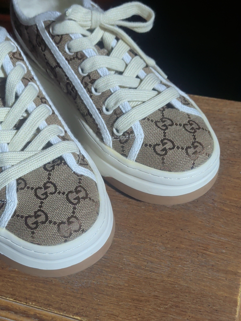 Beige GG Canvas Low-Top Sneakers with Cream Accents - Picture 3 of 6